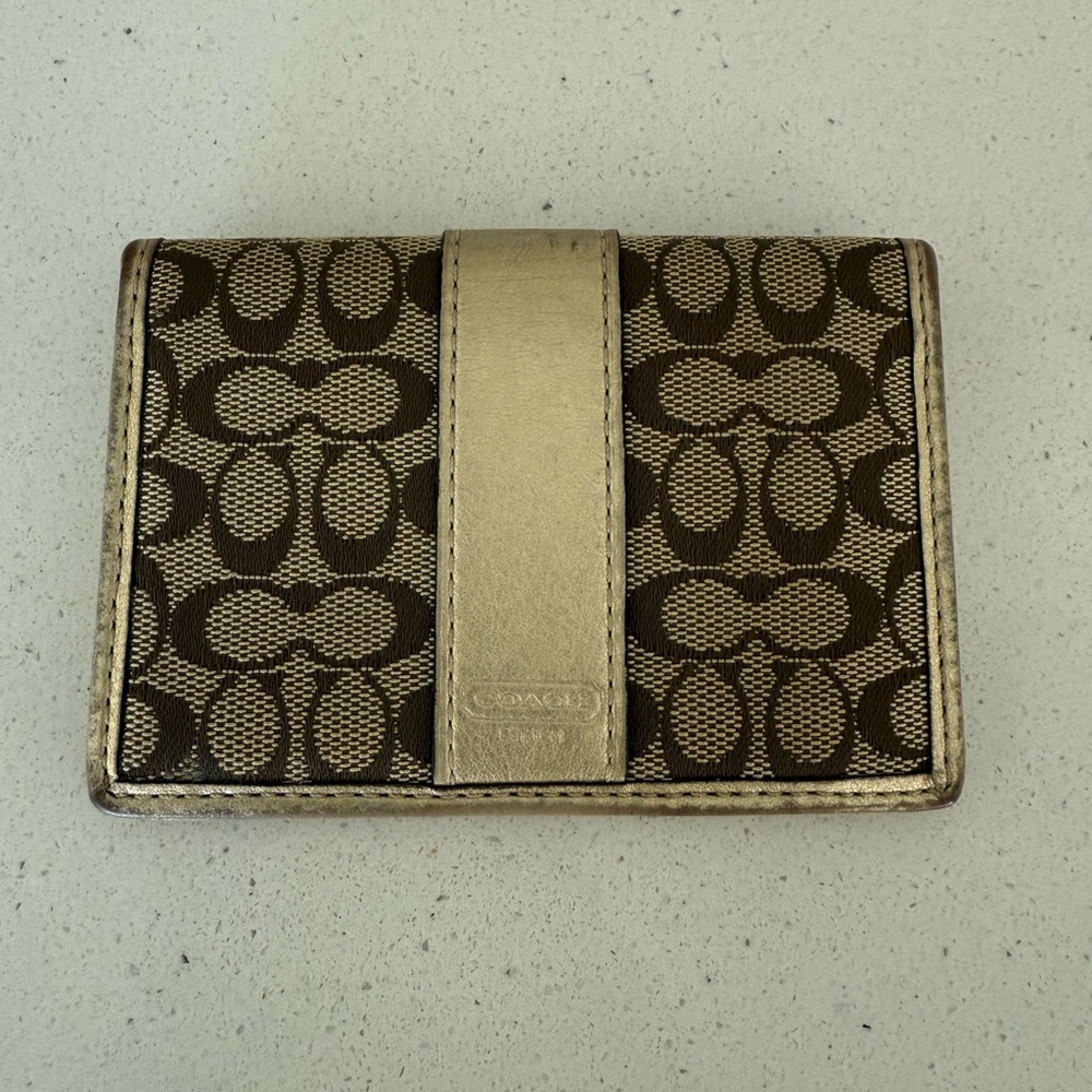 Coach Signature Brown and Gold Card Holder